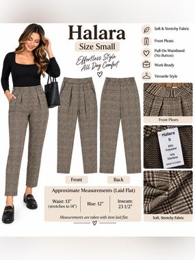 Halara Plaid Houndstooth Slim Straight Ankle Work Pants Brown Small